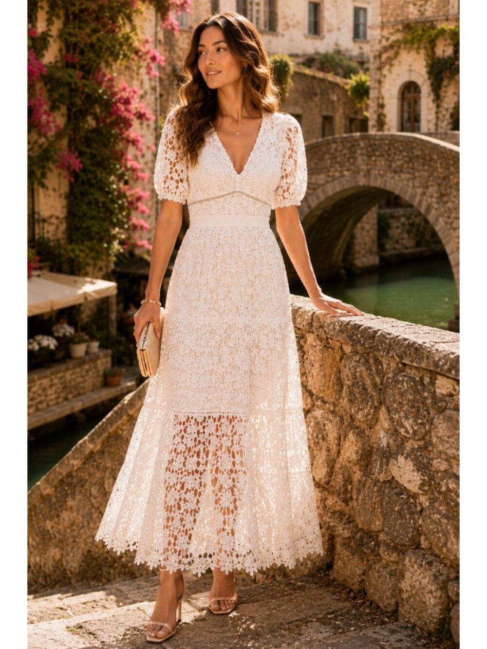 Anthropologie Endless Rose White Lace Tiered Maxi Dress New With Tags Small